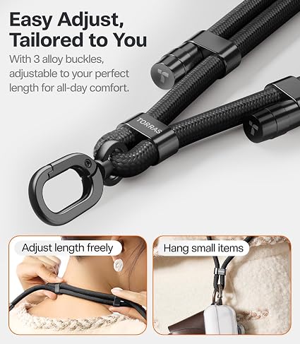 TORRAS Universal Phone Lanyard Crossbody with 2 Reinforced Tabs - Premium Adjustable Lanyard for Mobile, Anti-Theft High-Strength 8mm Rope - Khaki