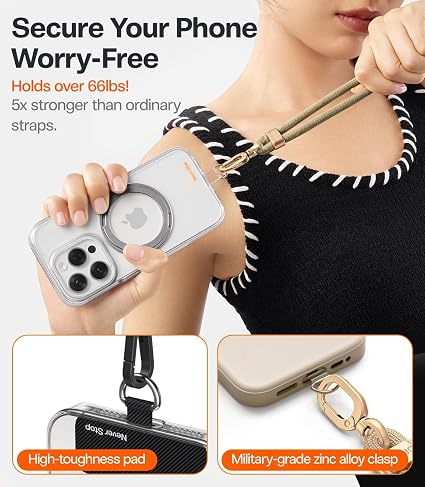 TORRAS Universal Phone Lanyard Crossbody with 2 Reinforced Tabs - Premium Adjustable Lanyard for Mobile, Anti-Theft High-Strength 8mm Rope - Khaki