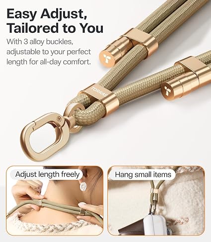 TORRAS Universal Phone Lanyard Crossbody with 2 Reinforced Tabs - Premium Adjustable Lanyard for Mobile, Anti-Theft High-Strength 8mm Rope - Khaki