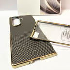 Samsung Galaxy Z Fold 7 Luxury Gold Plating Carbon Fiber Finish Case with Front Glass Protection - Black