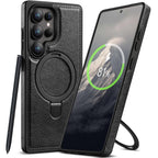 Samsung Galaxy S25 Ultra Vegan Leather Case with Magsafe and Stand - Black Mobile Case by CoverMeUp