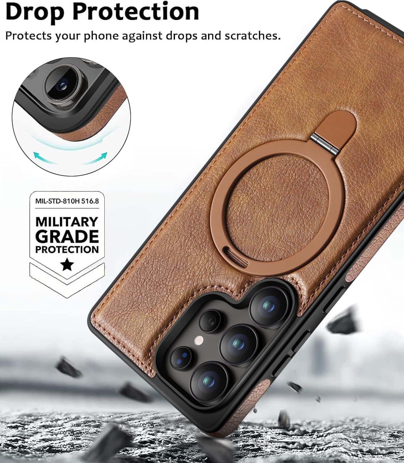 Samsung Galaxy S25 Ultra Vegan Leather Case with Magsafe and Stand - Gray Mobile Case by CoverMeUp - Style 2
