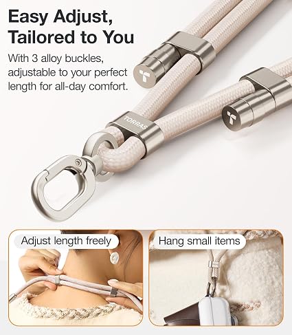 TORRAS Universal Phone Lanyard Crossbody with 2 Reinforced Tabs - Premium Adjustable Lanyard for Mobile, Anti-Theft High-Strength 8mm Rope - Khaki