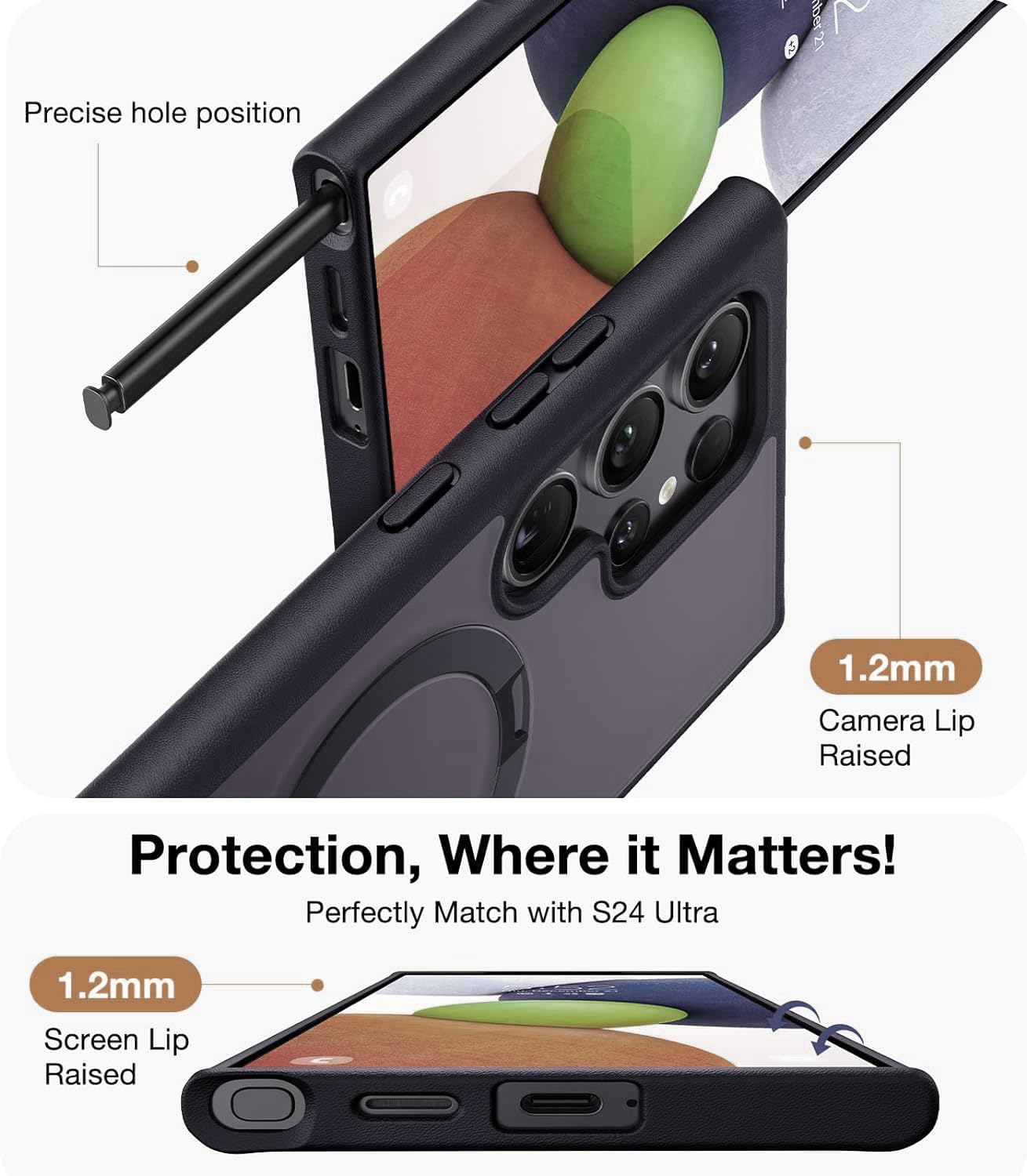 Samsung Galaxy S25 Ultra Matte Shockproof Magsafe Case with Stand - Black