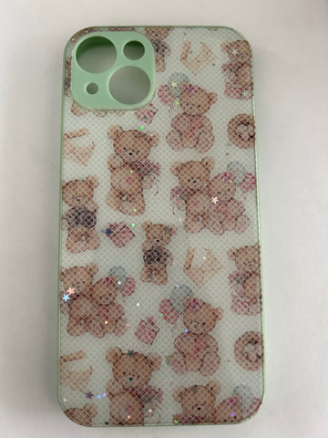 Green Glitter Animal Bear Printed Silicon Hard Case for iPhone