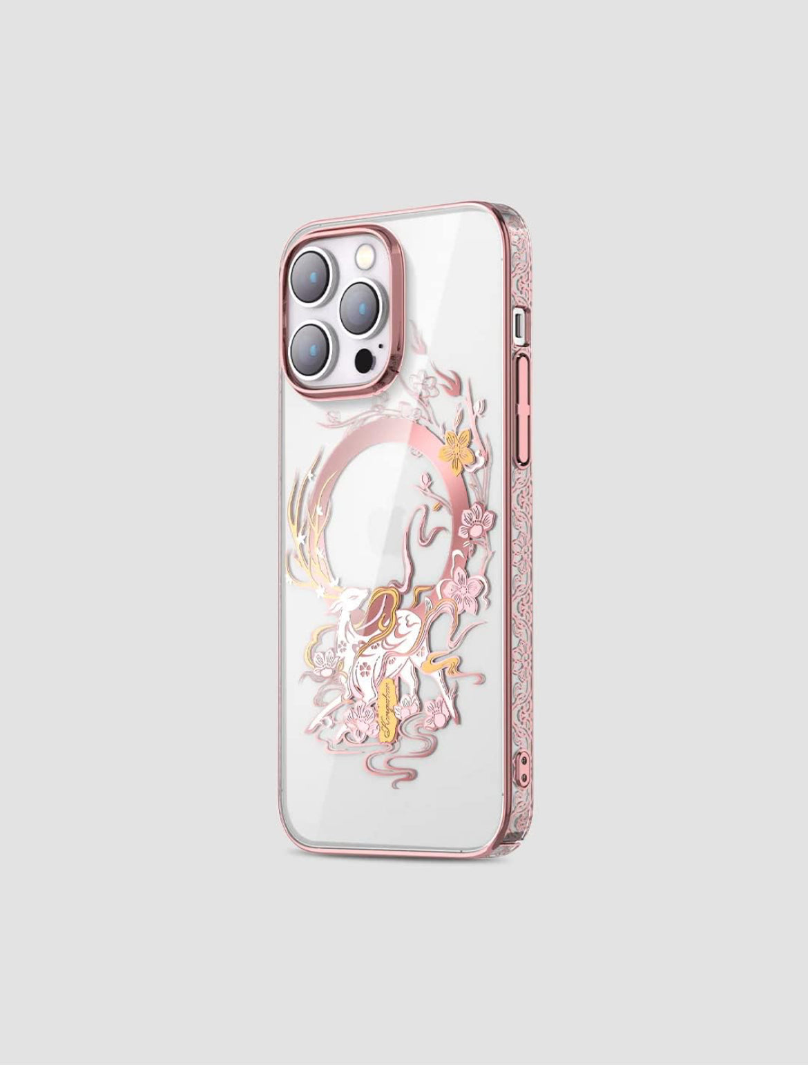 Dragon Printed Phone Case Compatible for iPhone 14 Pro Max (Rose Gold)