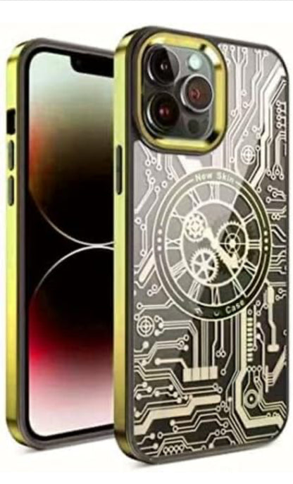 Mechanical Gear Gold Plated Magnetic Case | 3D Magnetic TPU | Back Cover Compatible for iPhone