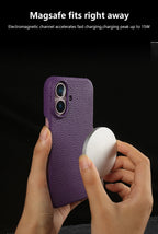 Luxury Real Leather Phone Case with MagSafe (Lychee Pattern) Mobile Case by CoverMeUp - Style 39