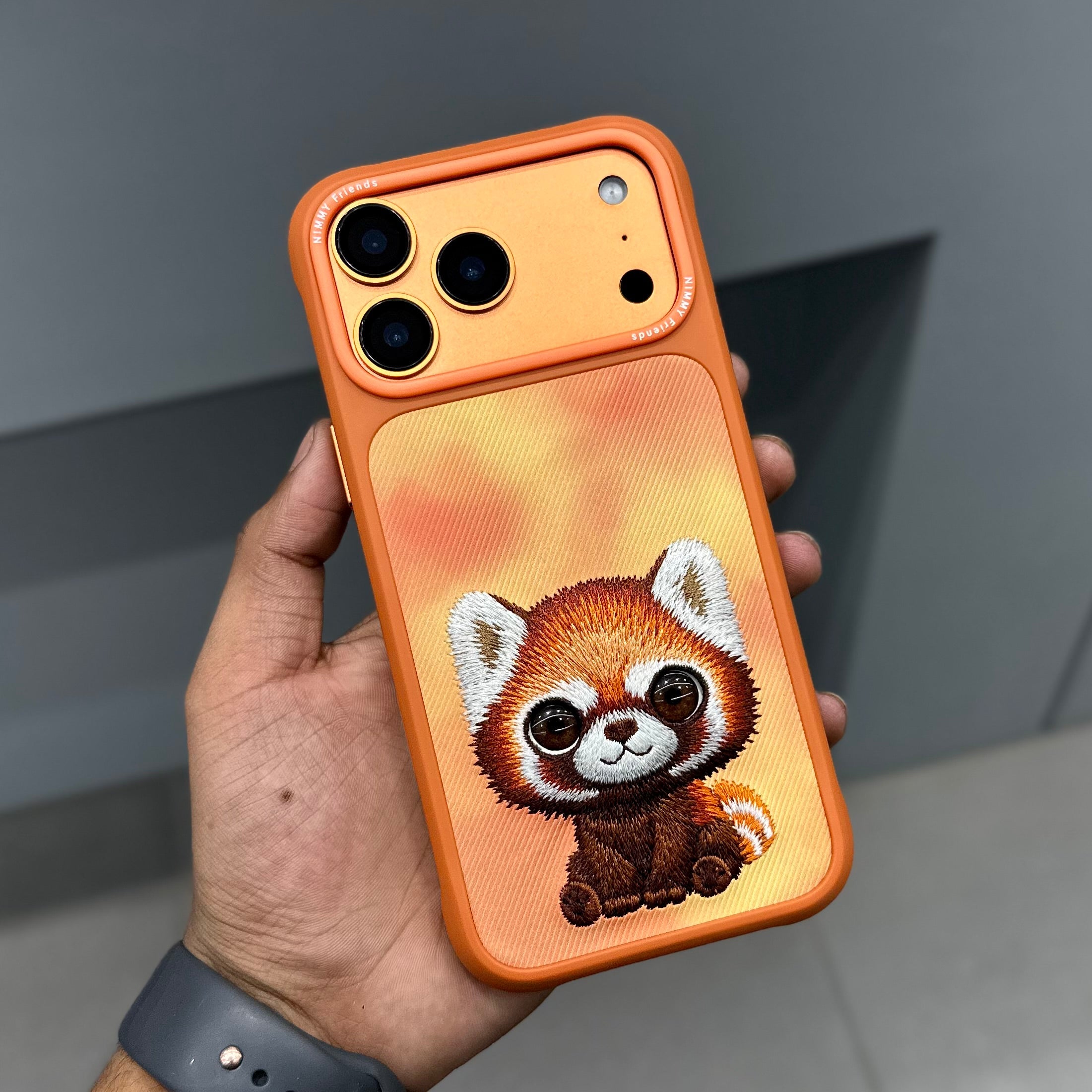 Nimmy Premium Embroidered Leather Case - NIMMY RACCOON CASE - ORANGE ( No. 2835 )
