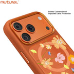 Silicon Protective Magsafe Floral Design Case for iPhone 17 Pro Max (Orange)