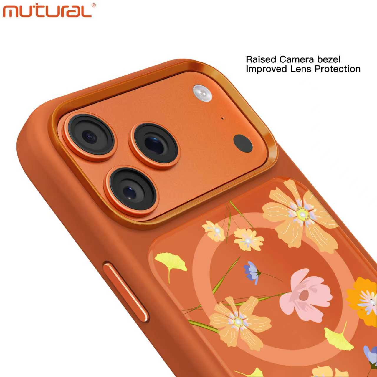Silicon Protective Magsafe Floral Design Case for iPhone 17 Pro Max (Orange)