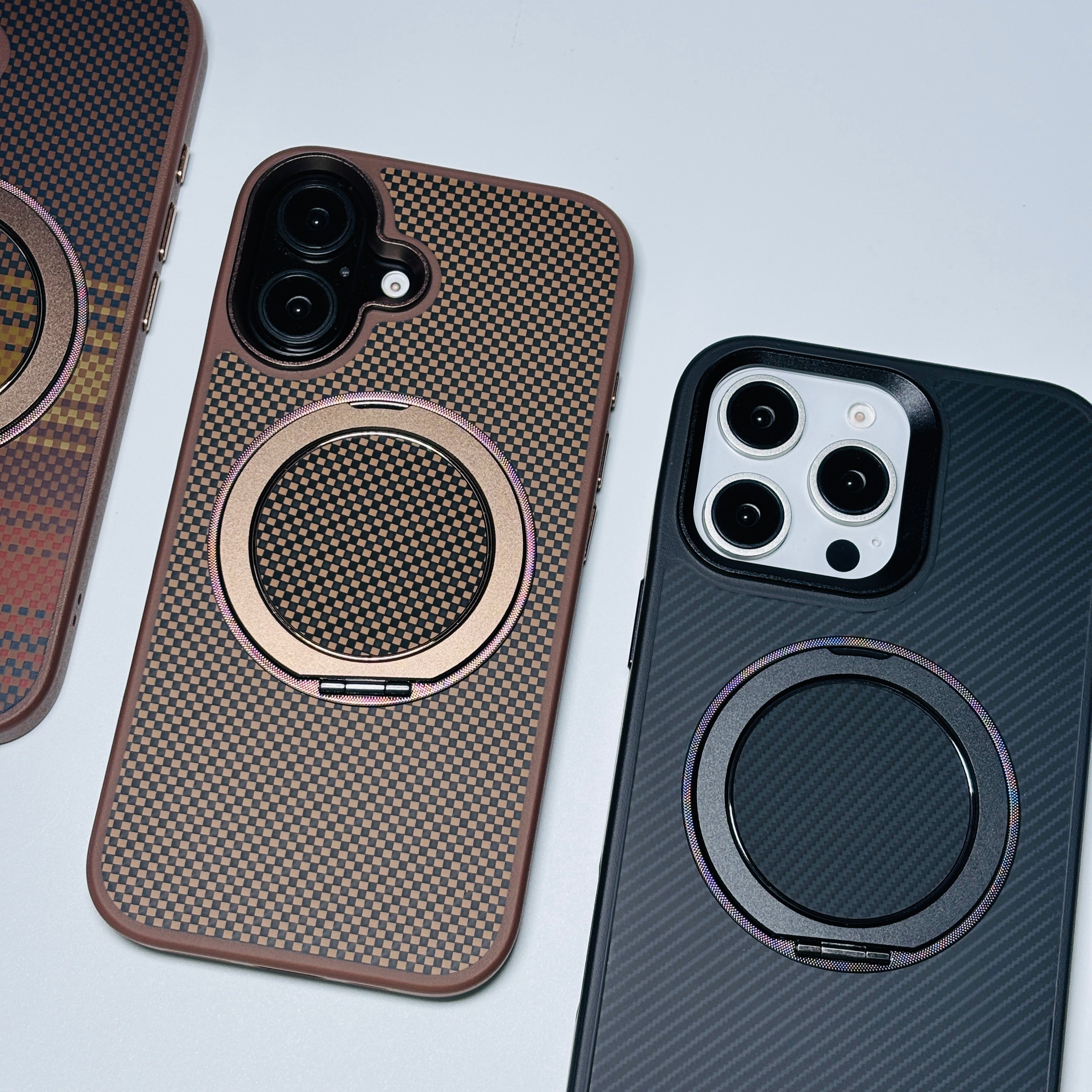 Protective Apple iPhone Back Cover - Carbon Fiber MagSafe with Stand iPhone Case - Style 4
