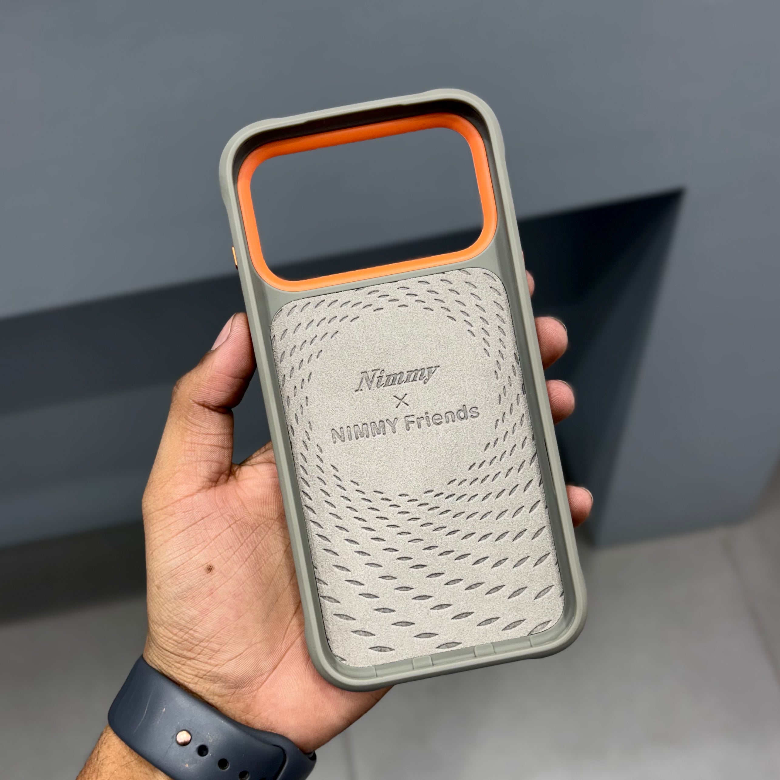 Nimmy Premium Embroidered Leather Case - NIMMY POPUP CASE - GREY ORANGE ( No. 2699 ) - Style 6