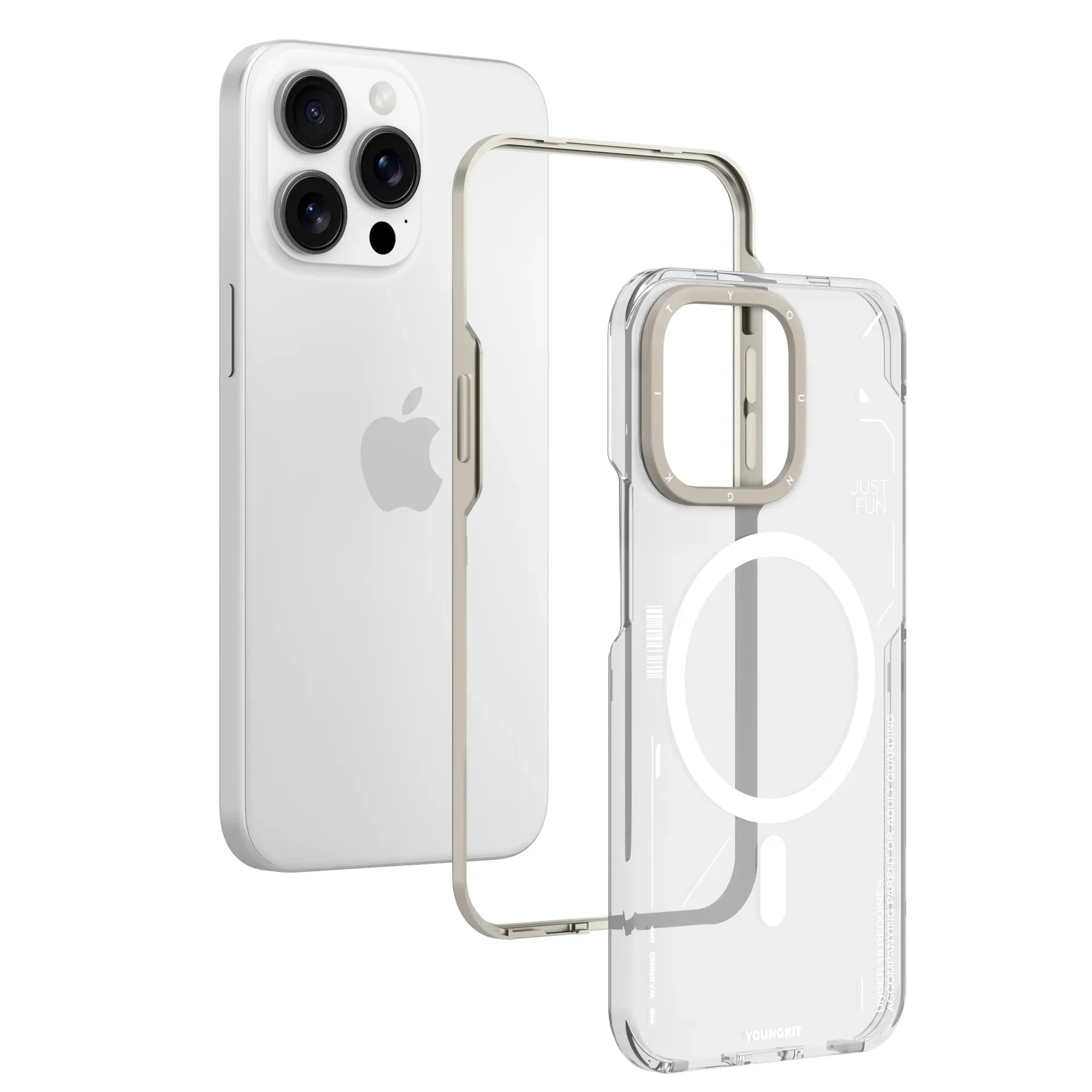 Protective Apple iPhone Back Cover - YOUNGKIT Crystal Anti Yellowing Transparent Case with Thin Metal Front Bumper Case for iPhone 16 Pro (Transparent + Natural Titanium) - Style 4