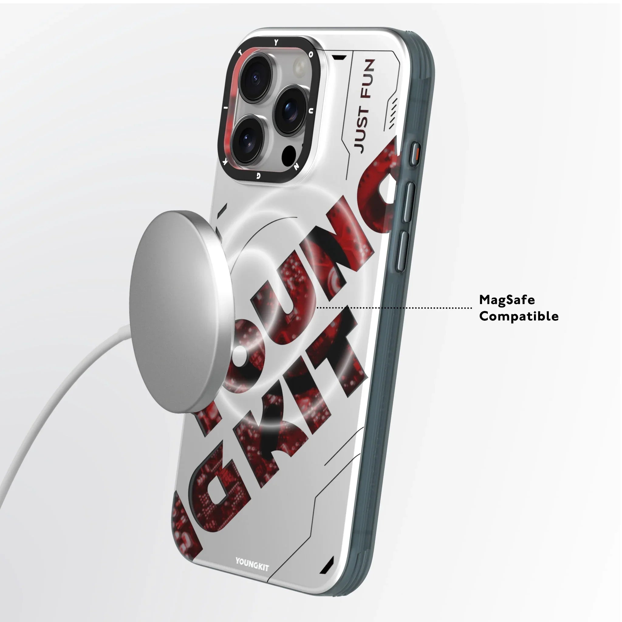 Protective Apple iPhone Back Cover - YOUNGKIT New Circuit Magsafe Futuristic & Digital Series Case for iPhone 16 Pro (Silver) - Style 4