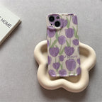 Protective Apple iPhone Back Cover - Purple Floral Flowers Textured Soft Silicone iPhone Case