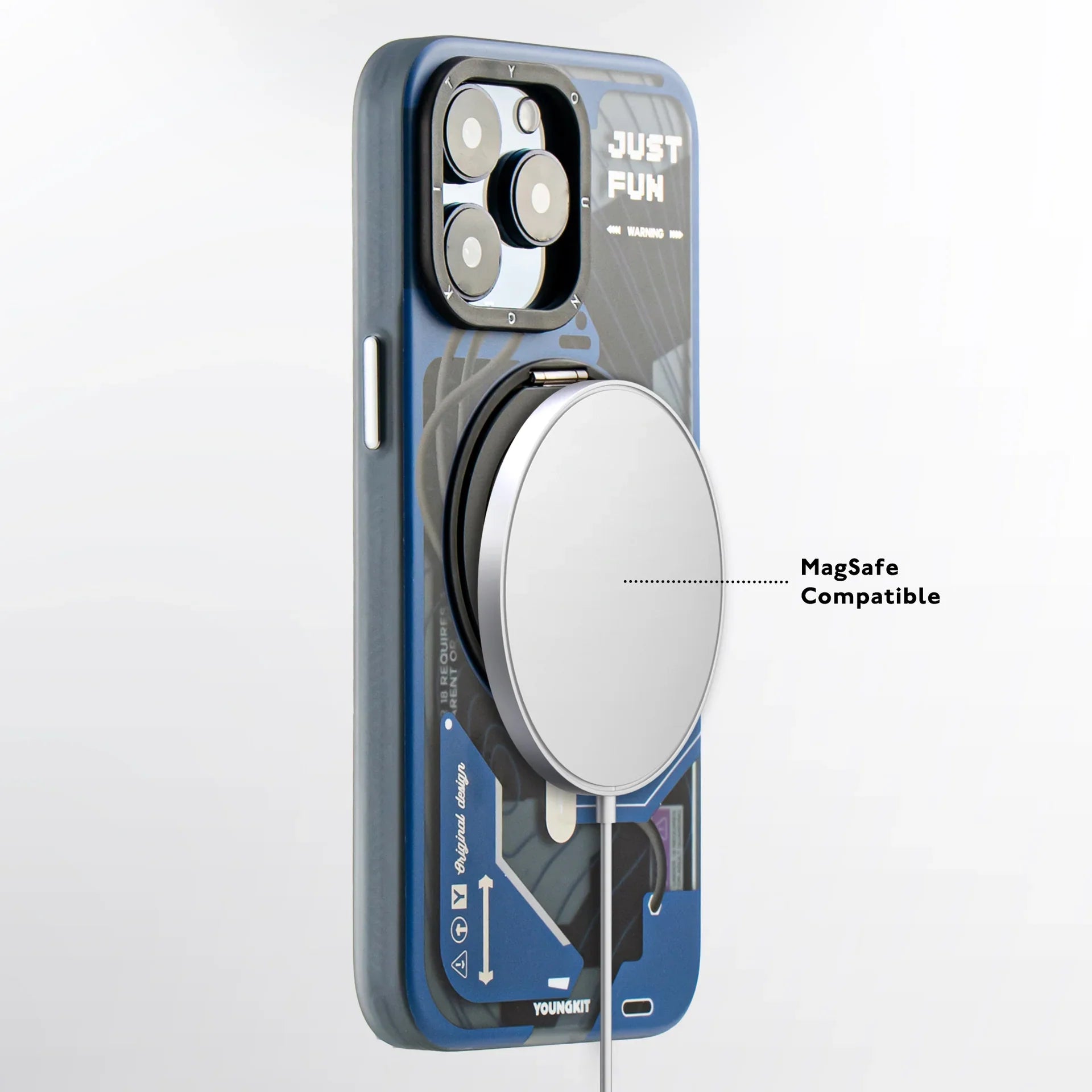 Protective Apple iPhone Back Cover - YOUNGKIT Cyberpunk 360° Rotation Ring Stand Case for iPhone 16 Pro Max (Blue) - Style 4