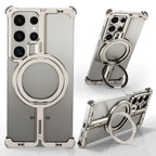 Samsung Galaxy S25 Ultra Frameless Metal Shockproof Bumper Case with Magsafe & 360° Rotatable Ring Kickstand - Titanium Mobile Case by CoverMeUp - Style 2