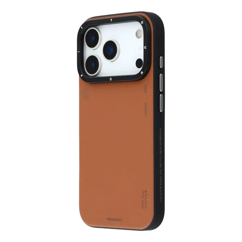 Protective Apple iPhone Back Cover - YOUNGKIT Matte Finish Leather Cover with Magsafe for iPhone 17 Pro (Tan Brown) - Style 3