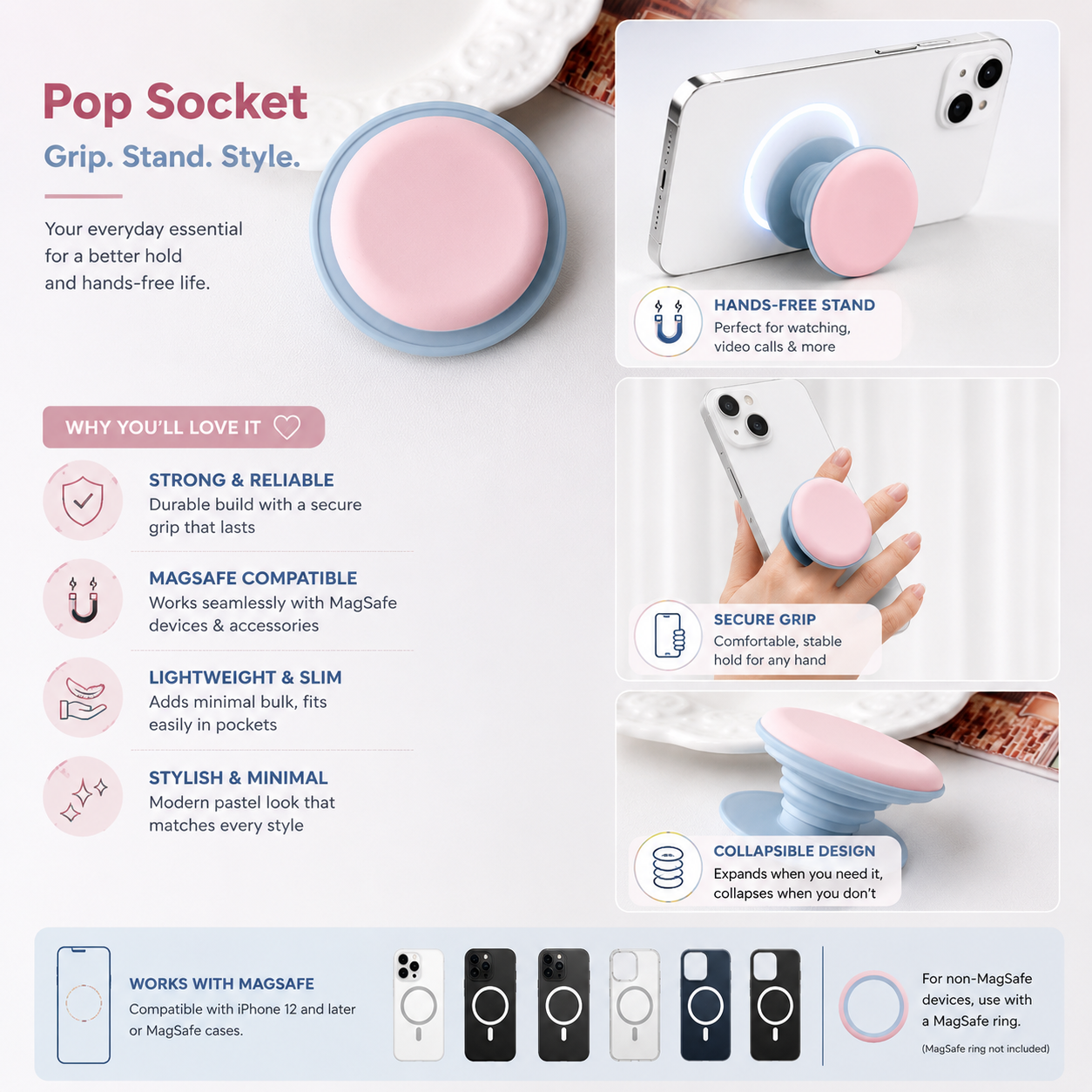 Plain Silicon Magsafe Pop Socket (Pink/Blue)