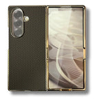 Samsung Galaxy Z Fold 7 Luxury Gold Plating Carbon Fiber Finish Case with Front Glass Protection - Black/Pink