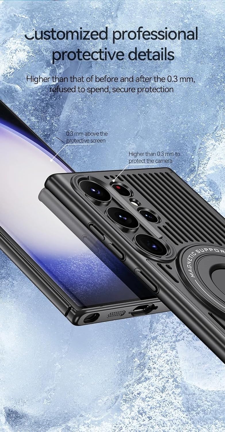 Samsung Galaxy S24 Ultra Magnetic Stand Hard Shell Cooling Case -Black Mobile Case by CoverMeUp - Style 8