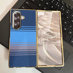 Samsung Galaxy Z Fold 7 Luxury Gold Plating Carbon Fiber Finish Case with Front Glass Protection - Blue
