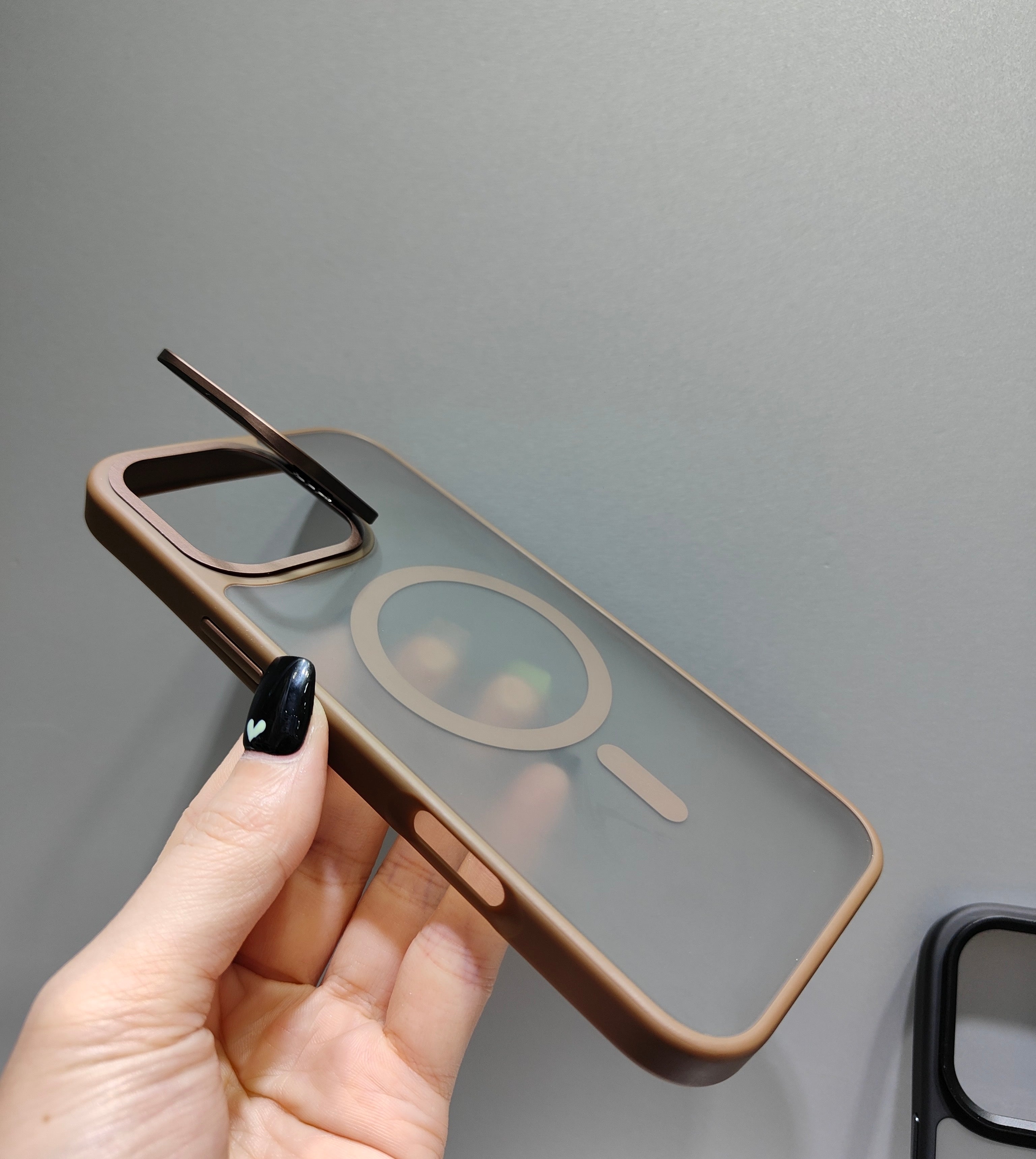 Protective Apple iPhone Back Cover - Magsafe Compatible Matte Finish Camera Stand Case for iPhone 16 Pro Max (Brown)