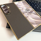 Samsung Galaxy Z Fold 7 Luxury Gold Plating Carbon Fiber Finish Case with Front Glass Protection - Black