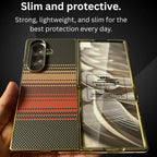 Samsung Galaxy Z Fold 7 Luxury Gold Plating Carbon Fiber Finish Case with Front Glass Protection - Sun - Red