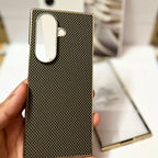 Samsung Galaxy Z Fold 7 Luxury Gold Plating Carbon Fiber Finish Case with Front Glass Protection - Black