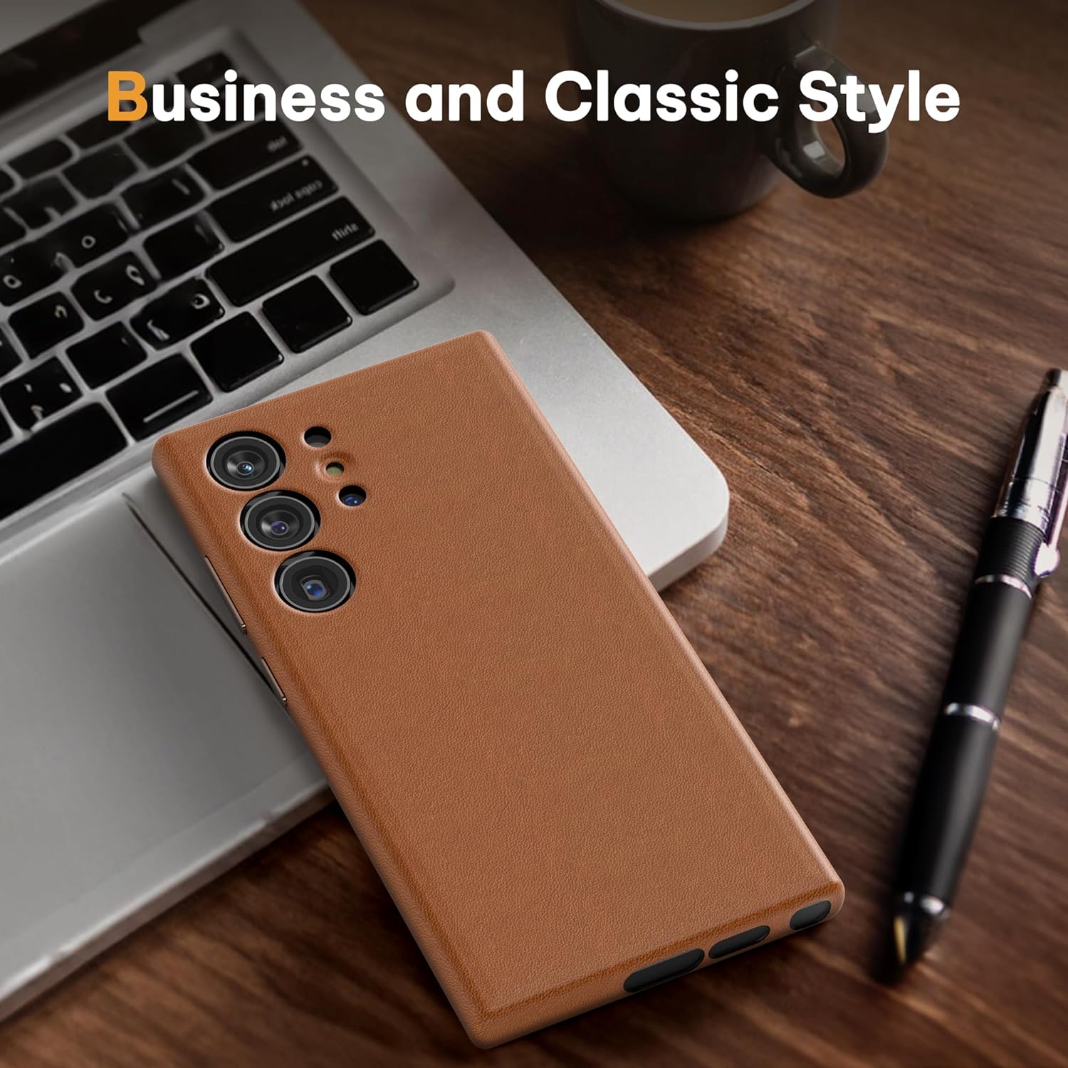 Samsung Galaxy S24 Ultra Leather Case Slim Profile - Brown Mobile Case by CoverMeUp - Style 4