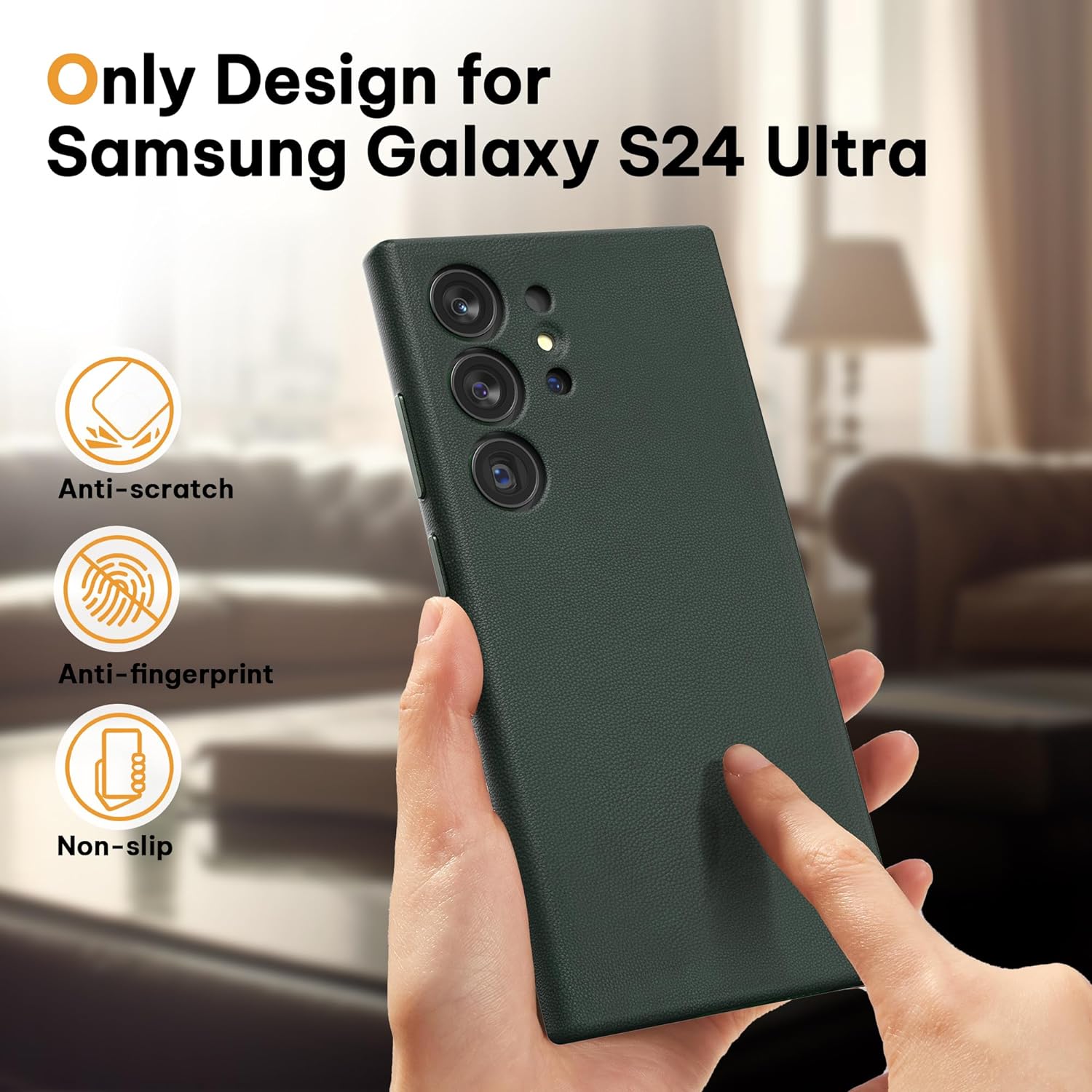 Samsung Galaxy S24 Ultra Leather Case Slim Profile - Green Mobile Case by CoverMeUp - Style 3