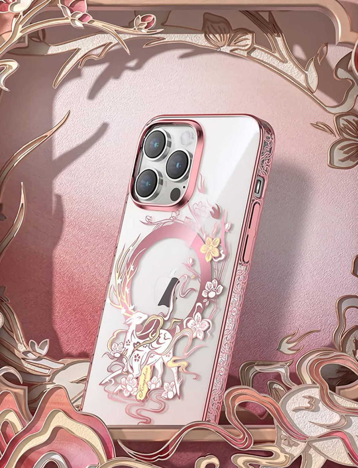 Dragon Printed Phone Case Compatible for iPhone 14 Pro Max (Rose Gold)