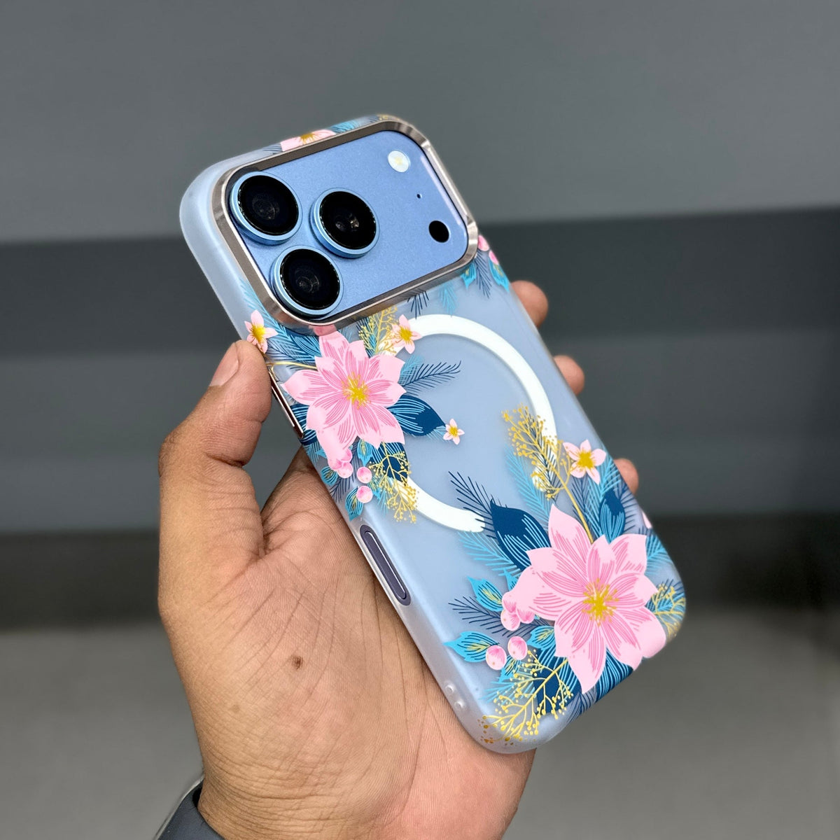 LUXO MAGSAFE CASE - PINK BLUE FLOWERS ( No. 4062 ) Mobile Case by CoverMeUp - Style 3