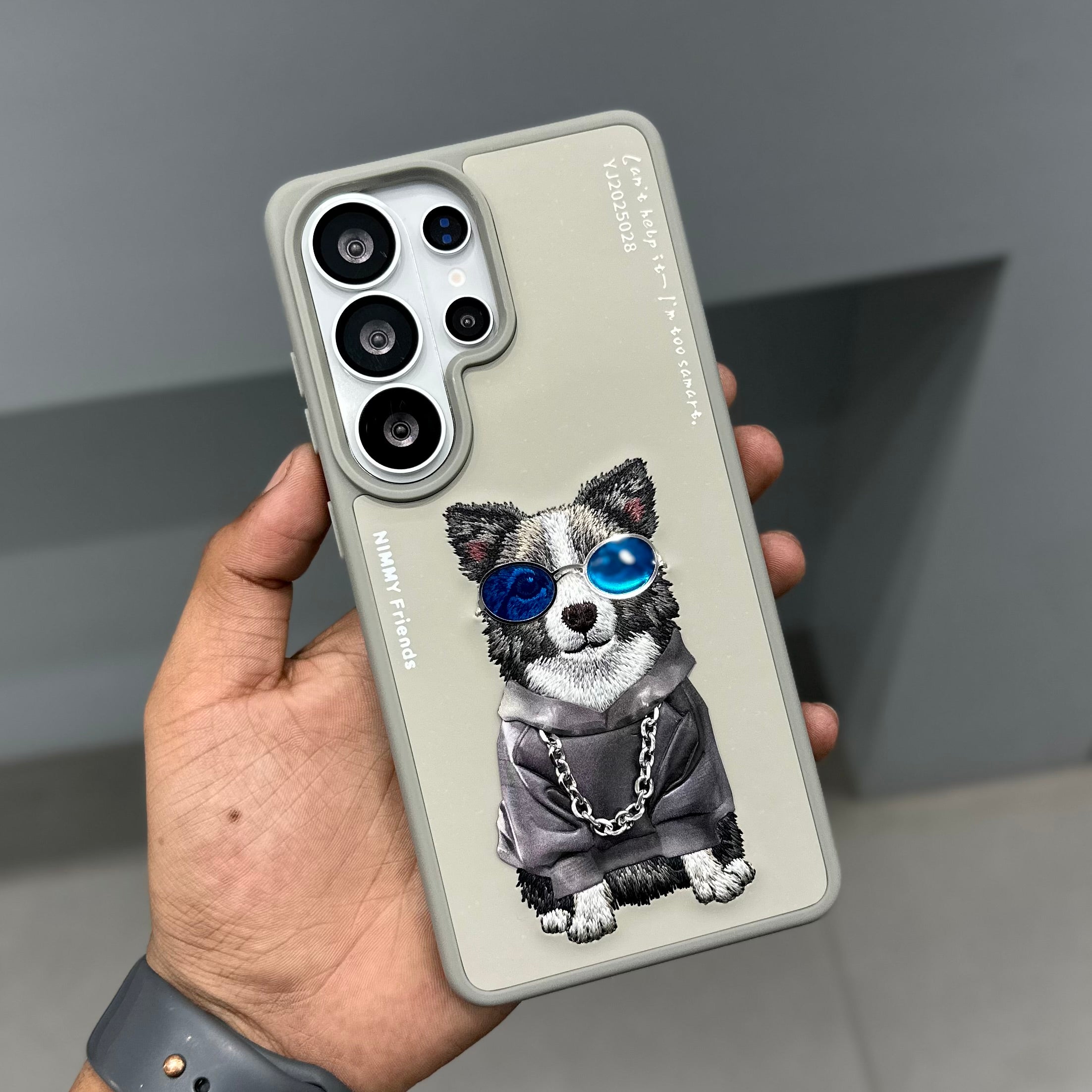 Nimmy Premium Embroidered Leather Case - NIMMY DOG SAMSUNG CASE-GREY ( No. 3237 )