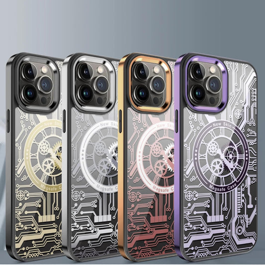 Mechanical Gear Gold Plated Magnetic Case | 3D Magnetic TPU | Back Cover Compatible for iPhone