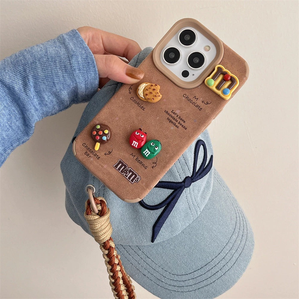 Luxury Leather 3D Cute Cartoon M&M Soft Phone Case for iPhone