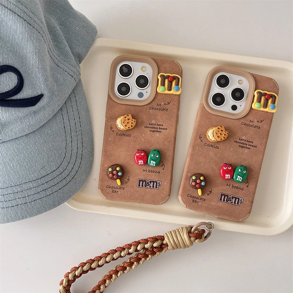 Luxury Leather 3D Cute Cartoon M&M Soft Phone Case for iPhone