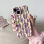 Protective Apple iPhone Back Cover - Purple Floral Flowers Textured Soft Silicone iPhone Case - Style 2