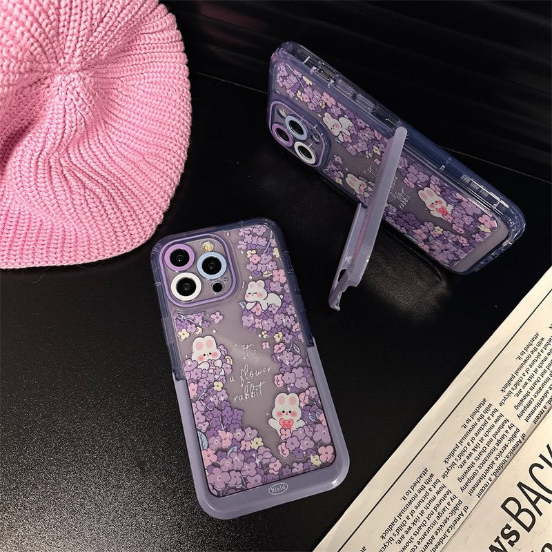 Protective Apple iPhone Back Cover - Rabbit Purple Holder Stand Semi-Transparent iPhone Case - Style 5