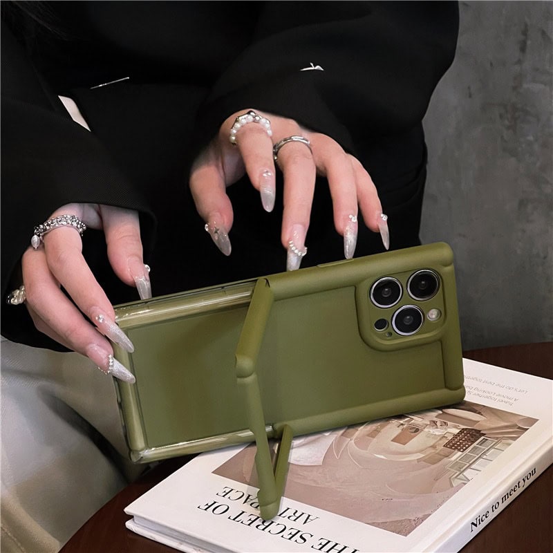 Protective Apple iPhone Back Cover - Square Rubber Bracket Holder Soft Silicone iPhone Case - Style 4