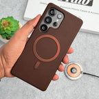 Samsung Galaxy S26 Ultra Leather Case with Metal Magsafe Ring - Brown Mobile Case by CoverMeUp