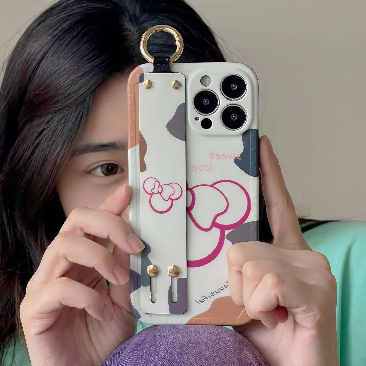 Cartoon Designer Silicon Strap Holder Case for iPhone  14 Pro