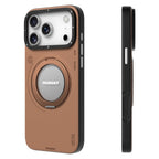 YOUNGKIT Rotating Magsafe Stand Shockproof TPU + PU Leather Phone Back Cover for iPhone 17 ProMax / 18 Pro Max- TAN BROWN