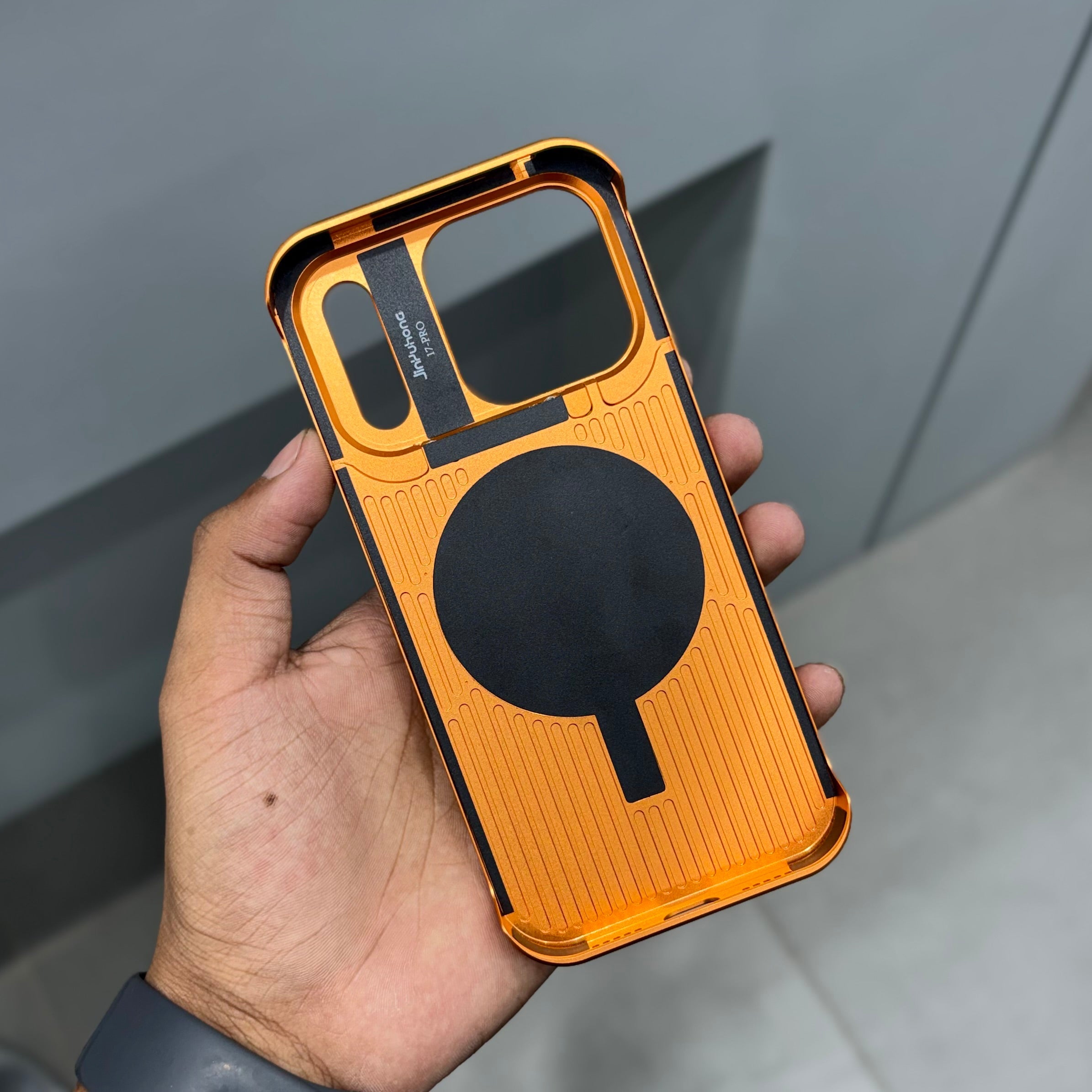 Metal Veagan Leather with Magsafe Case - Orange ( No. 2156 )