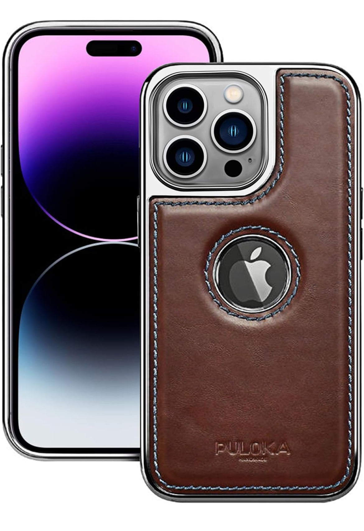 PULOKA iPhone Electroplated TPU Leather Back Case | Slim Logo Cut Bumper Cover Designed for Apple iPhone  - Brown