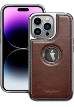 Protective Apple iPhone Back Cover - PULOKA iPhone Electroplated TPU Leather Back Case | Slim Logo Cut Bumper Cover Designed for Apple iPhone  - Brown - Style 4