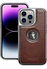 PULOKA iPhone Electroplated TPU Leather Back Case | Slim Logo Cut Bumper Cover Designed for Apple iPhone  - Brown