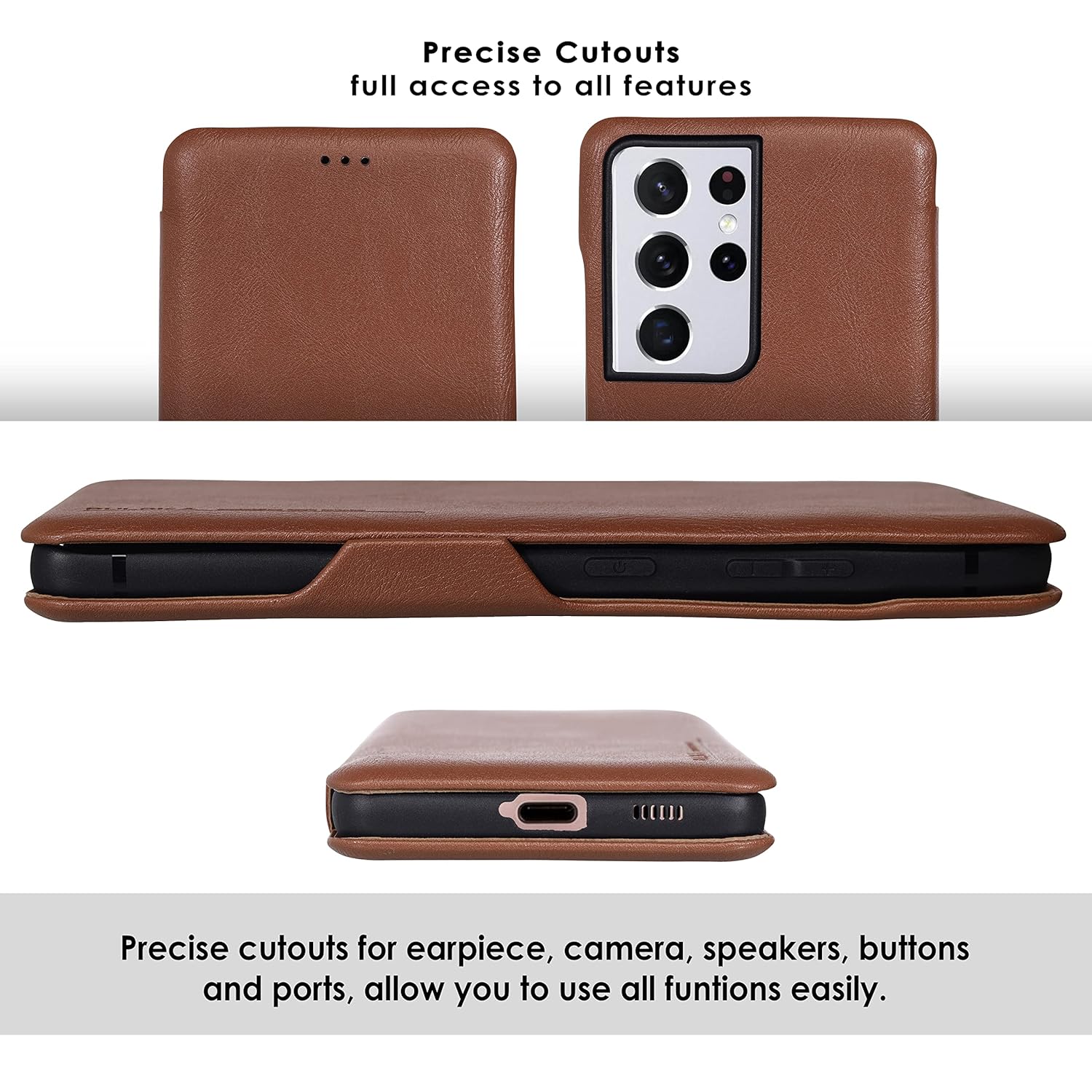 Samsung Galaxy S26 Ultra Shockproof Leather Flip Case Cover - Brown Mobile Case by CoverMeUp - Style 2
